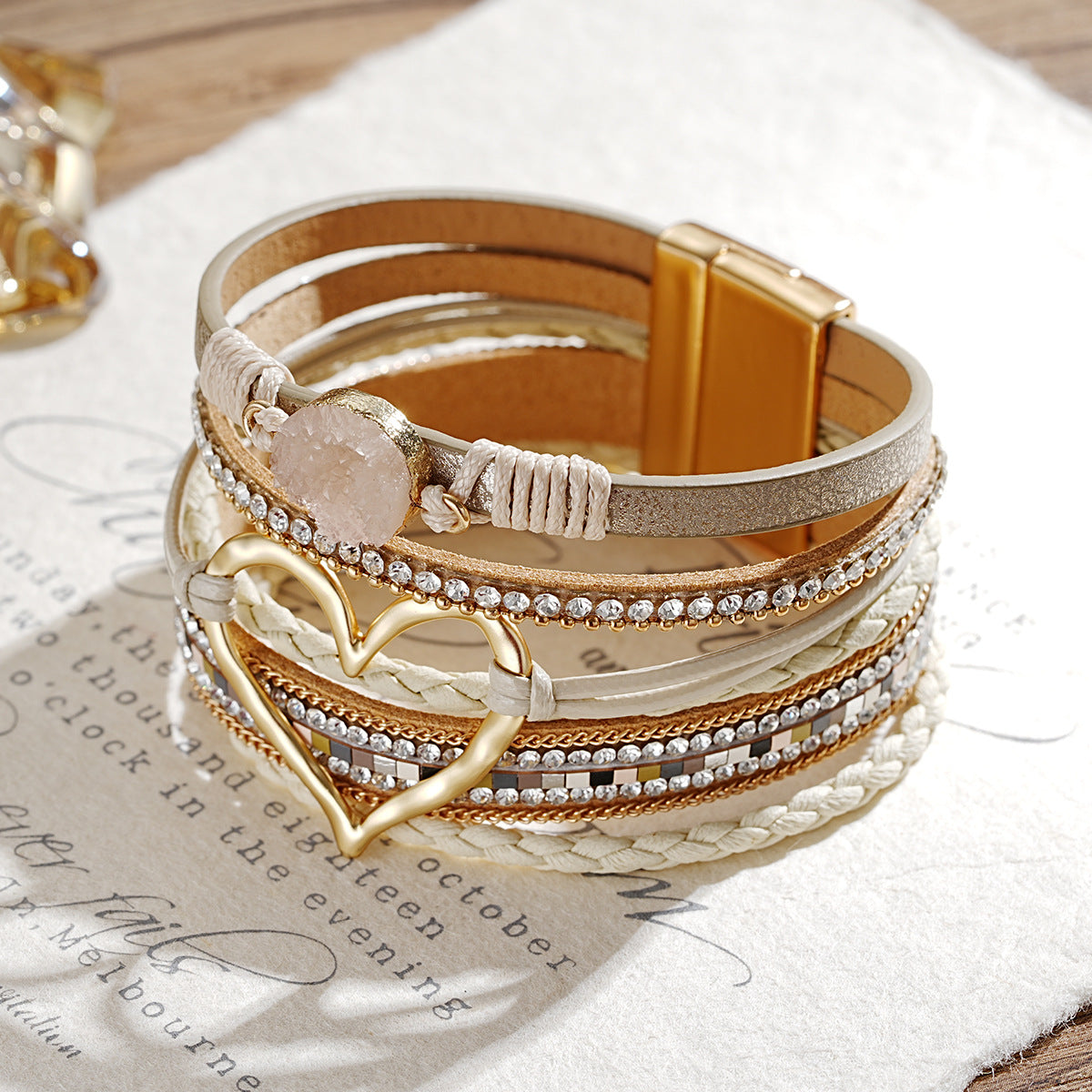 Wholesale Heart-shaped Six Layer Women's Leather Bracelet